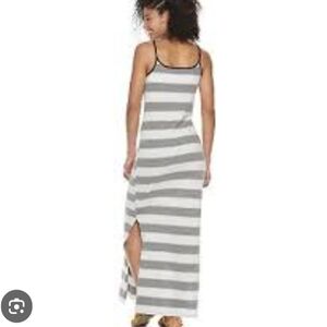 SO Maxi Dress Cotton Striped Gray White Shelf Bra Size Large Leg Slits Kohls